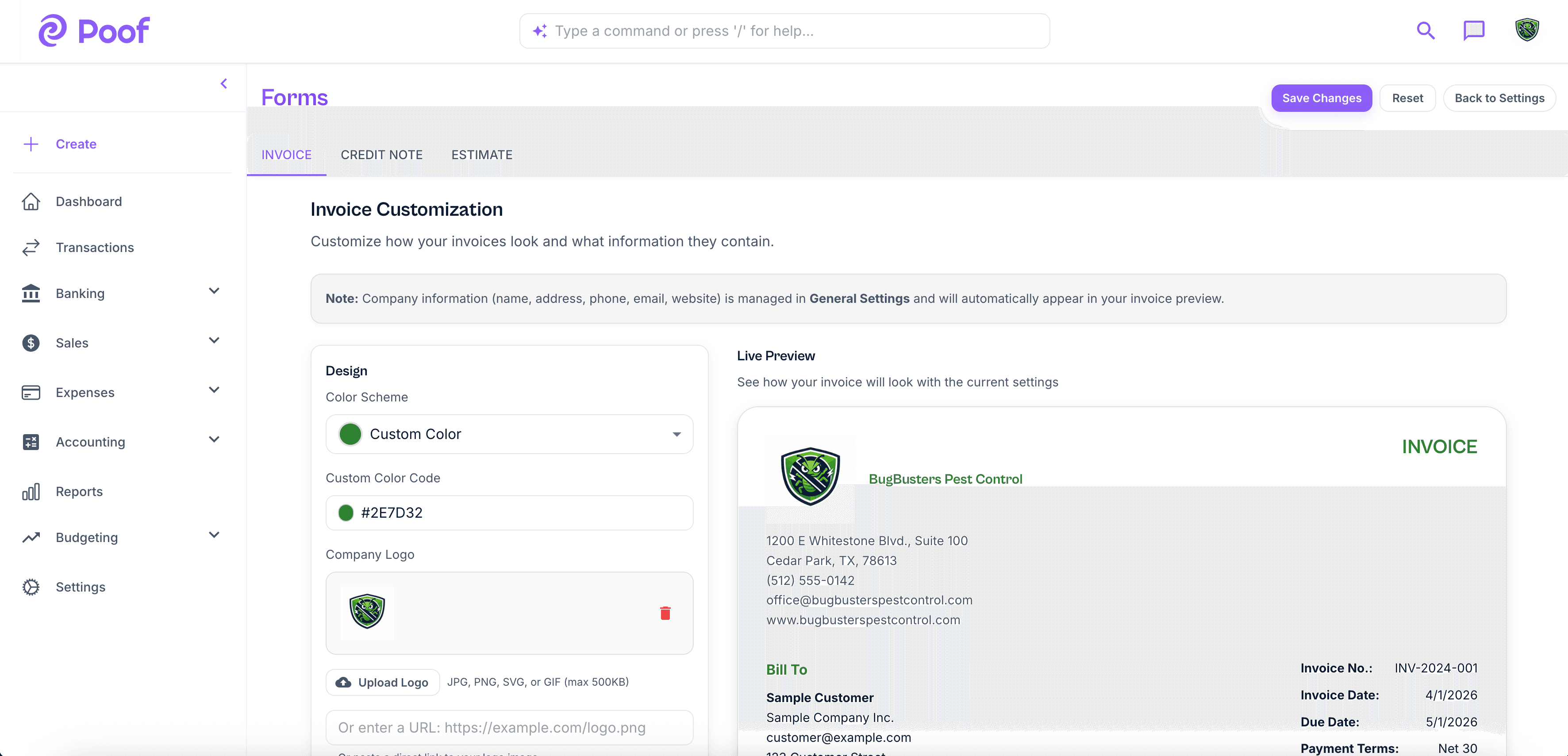 Invoice and form customization