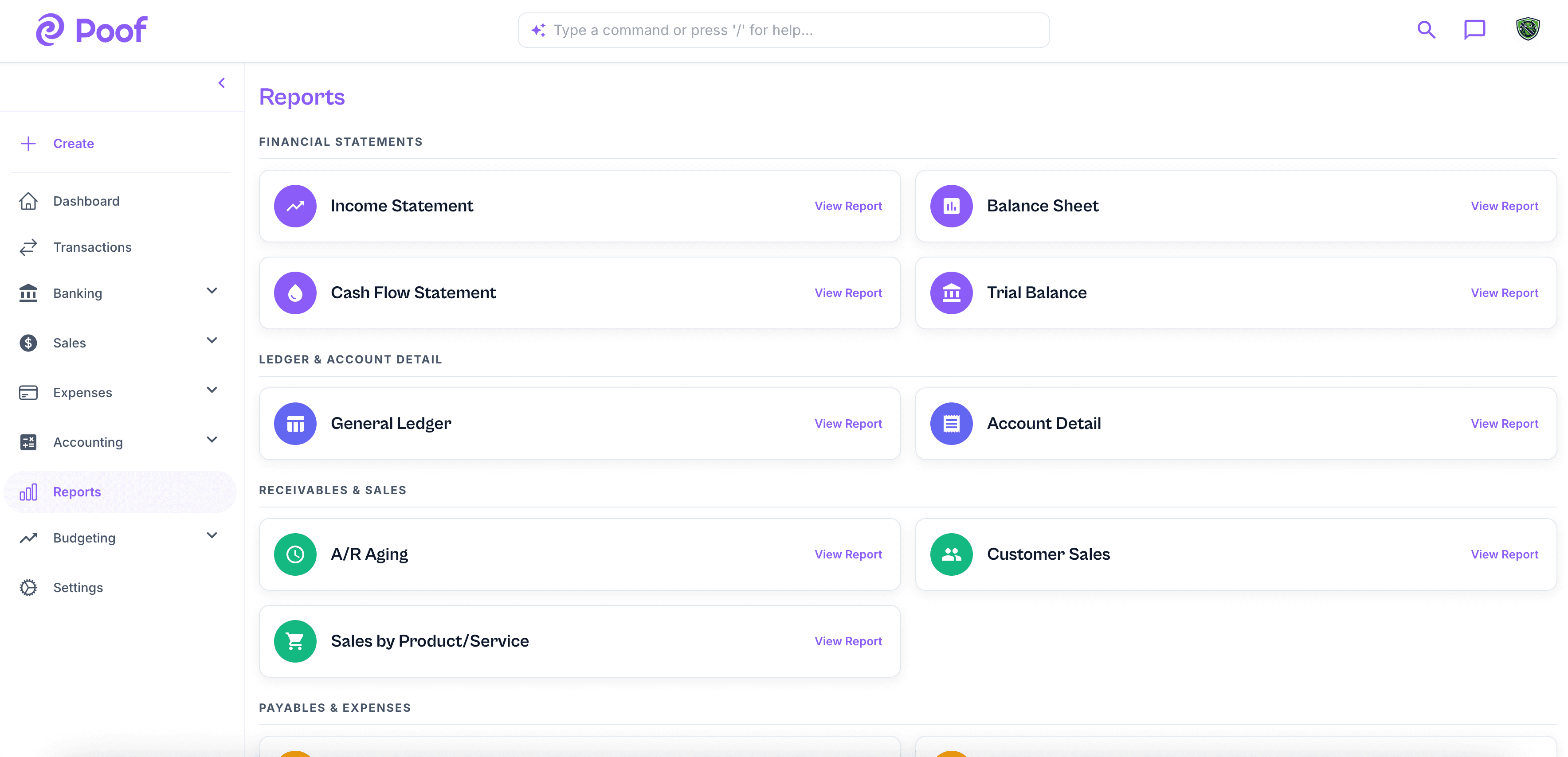 Financial reports with drill-down