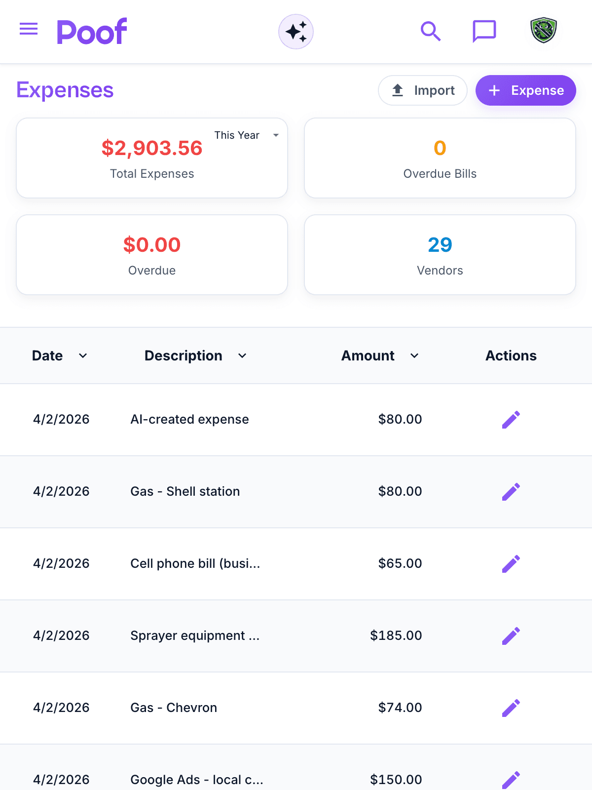 Expense tracking